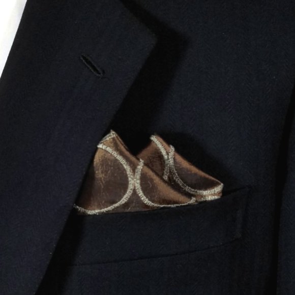 100% Silk Bronze Stitch Circles Pre-Folded Pocket Square Insert - Picture 3 of 8